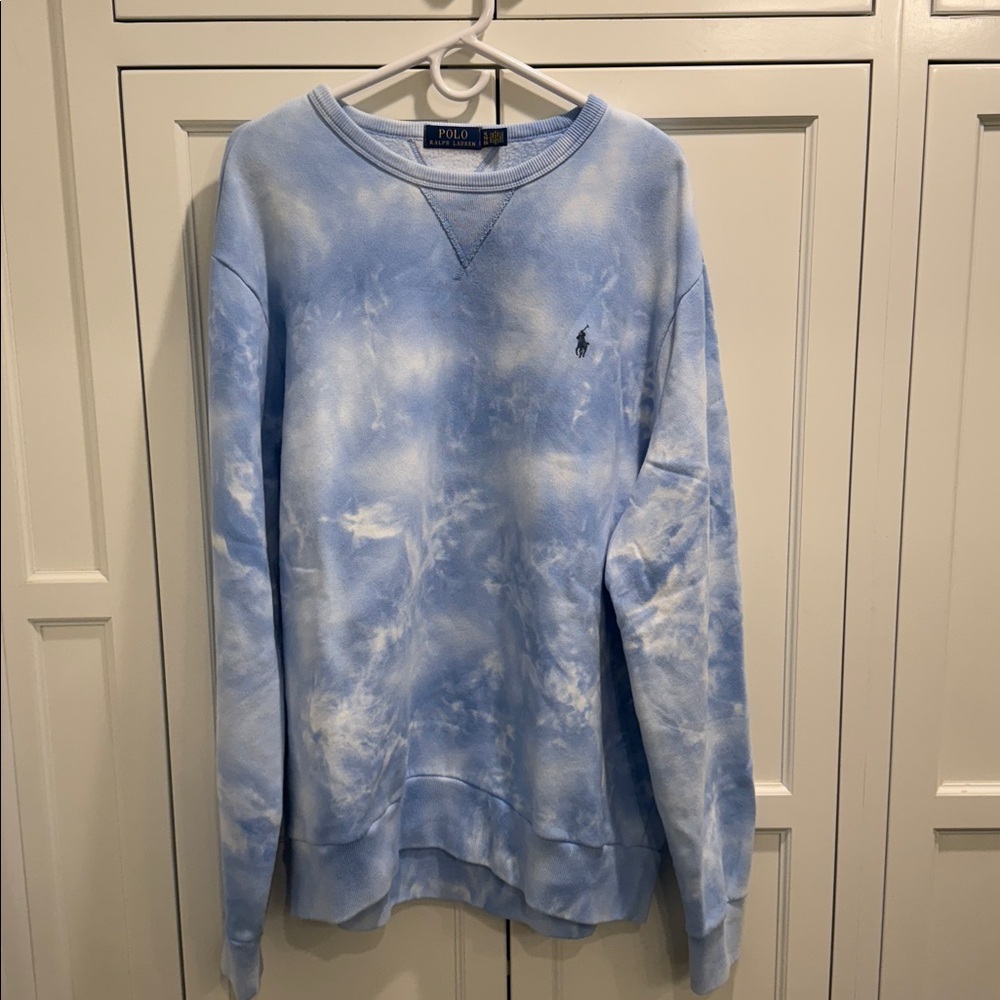 Polo Ralph Lauren Logo Tie-Dye Sweatshirt in White Blue XL